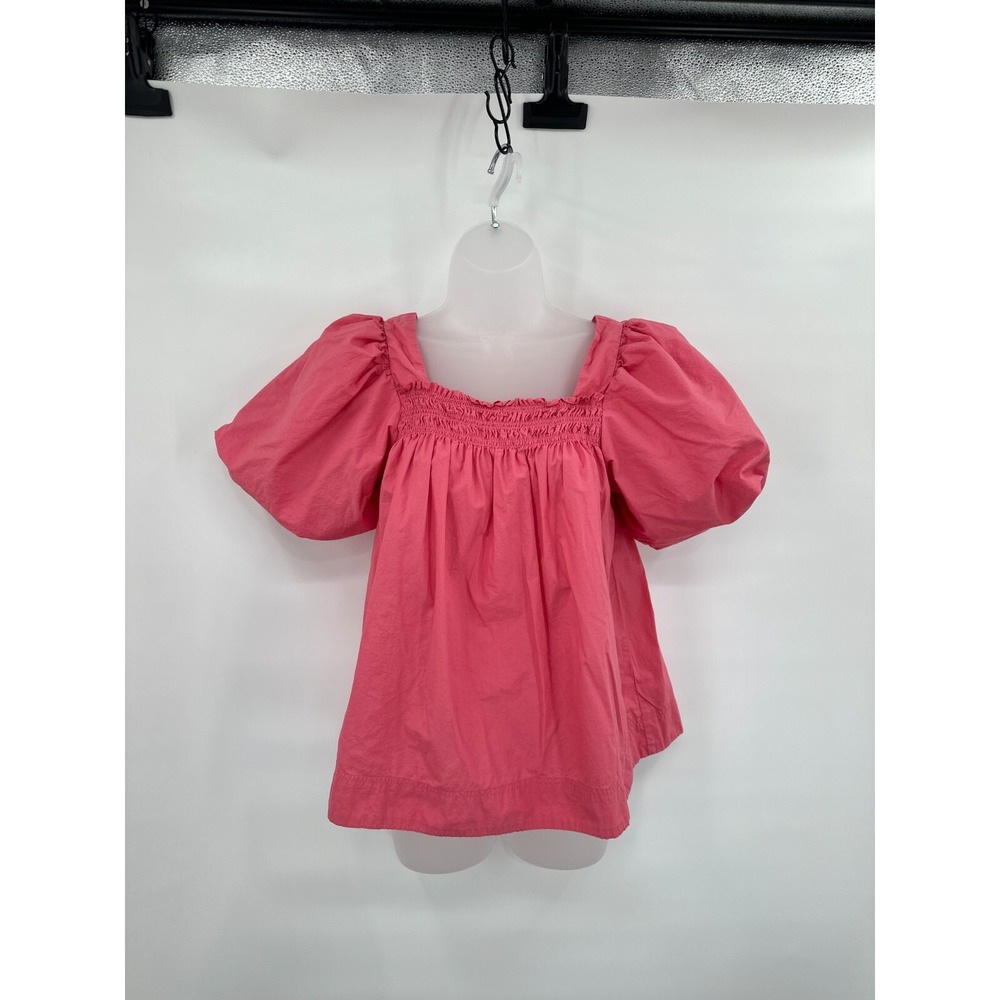 Coquette Peasant Top XS Puff Sleeve Smocked Pink Feminine Oversize Off Shoulder